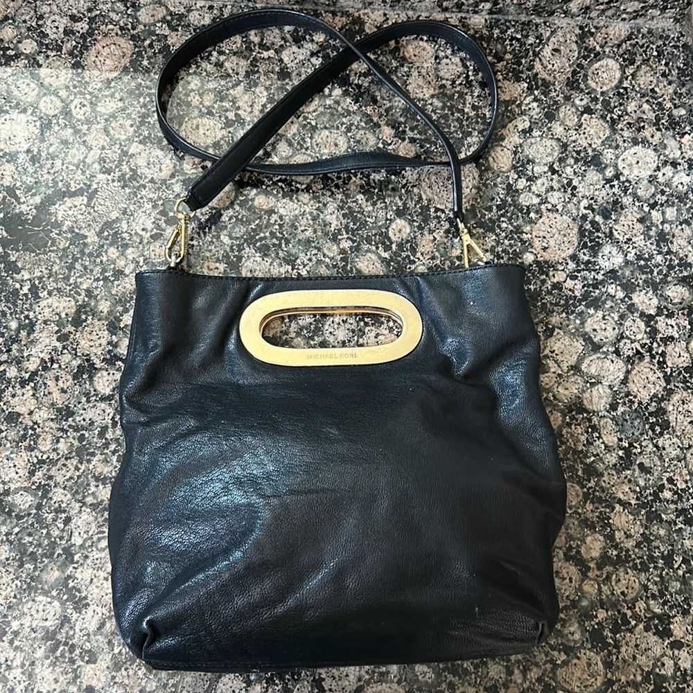 Michael Kors Bag Leather Crossbody Clutch Magnetic Handle Purse Used Black